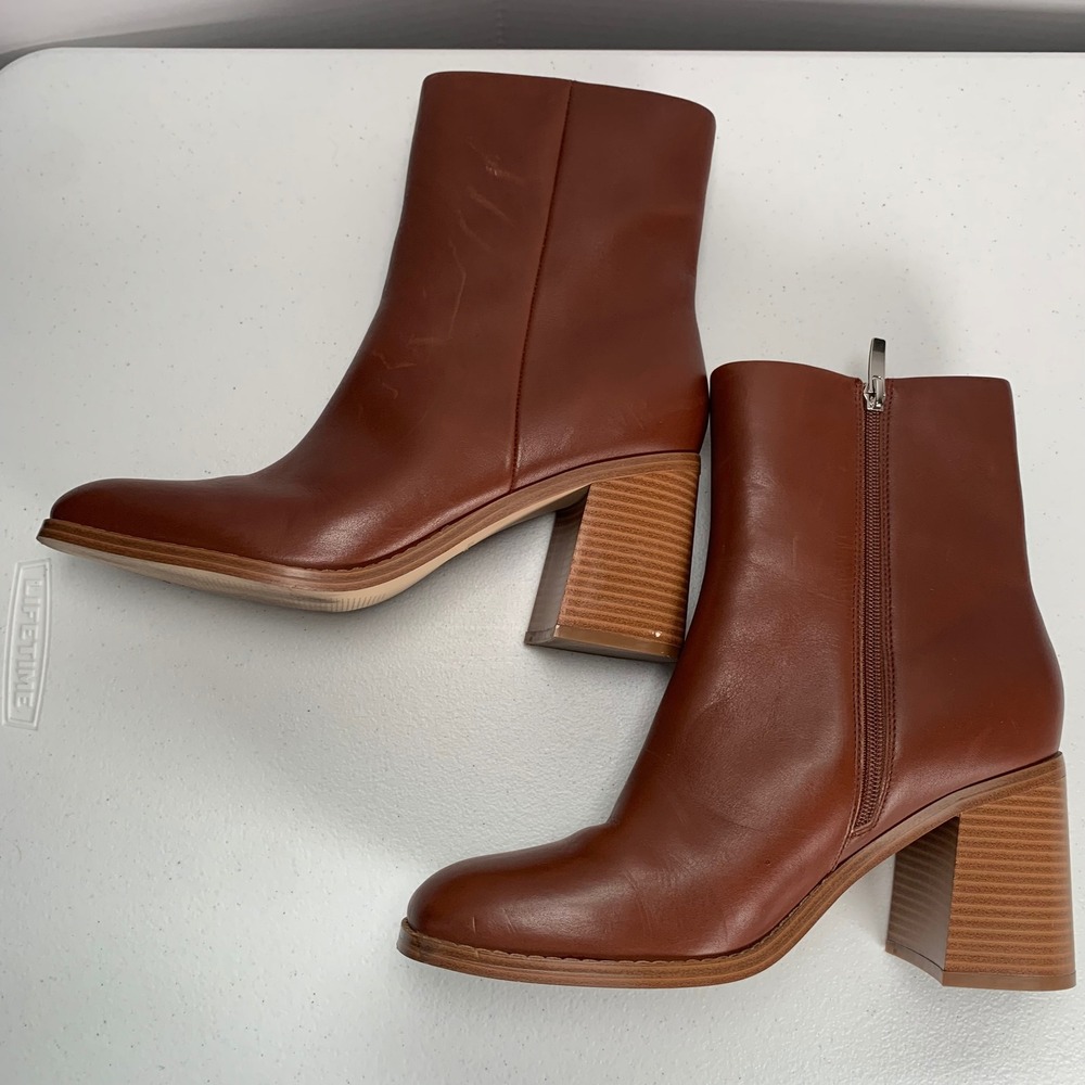 Marc Fisher Lysia Brown Leather Ankle Boots Size 11 - Picture 8 of 10